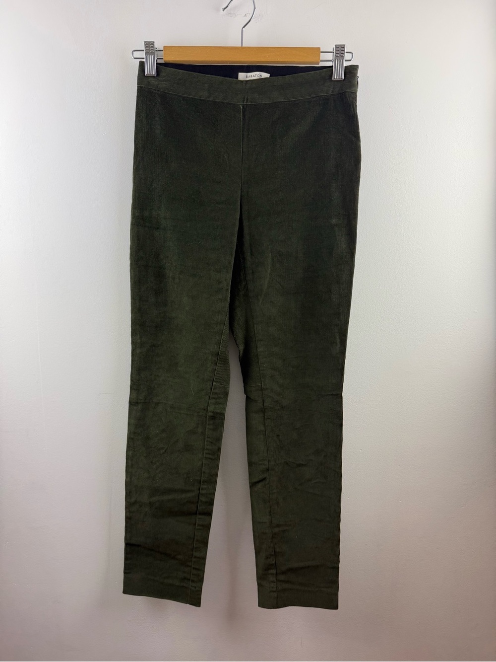Babaton Aritzia Mitch Slim Corduroy Pants Moto Detail Dark Olive Green Size 2